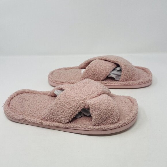 Jenni Womens 11/12 Faux-Sherpa Cross-Strap Slide Boxed Slippers Pink $35 158 - Picture 5 of 11